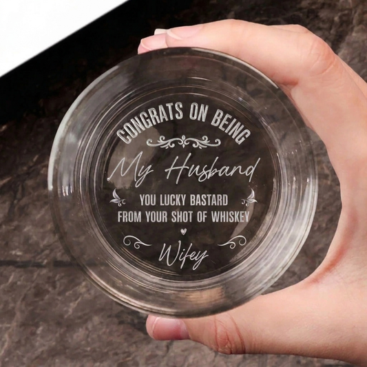 Congrats On Being My Husband - Personalized Engraved Whiskey Glass - Gift For Him, Husband on Anniversary, Valentine's Day
