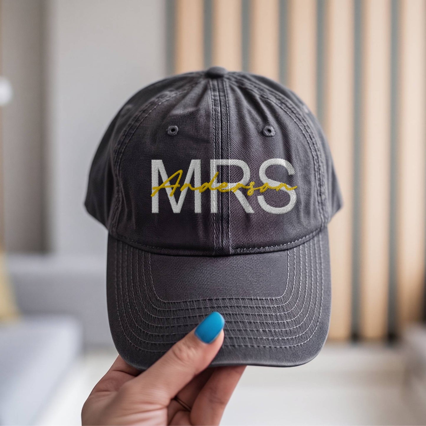 Embroidered Mrs Mr Denim Cap | Personalized Wedding Hat | Custom Washed Denim Cap