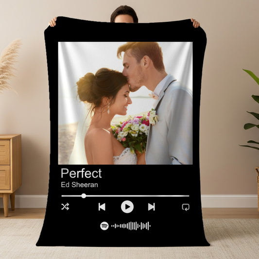 Personalized Couple Song Blanket | Custom Photo “Our Song” Music Player Throw | Anniversary Gift